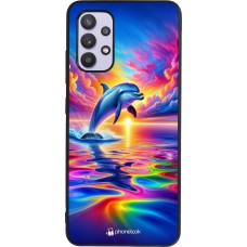 Samsung Galaxy A32 Case Hülle - Silikon schwarz Glücklicher Regenbogen-Delfin