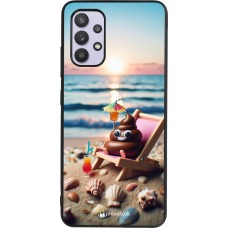 Coque Samsung Galaxy A32 - Silicone rigide noir Emoji caca sur chaise longue