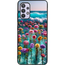 Samsung Galaxy A32 Case Hülle - Silikon schwarz Blumenmeer Wellen