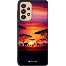 Samsung Galaxy A33 5G Case Hülle - Silikon schwarz Safari Sonnenuntergang Wildtiere