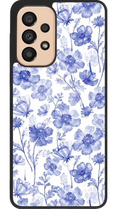 Samsung Galaxy A33 5G Case Hülle - Silikon schwarz Spring 23 watercolor blue flowers