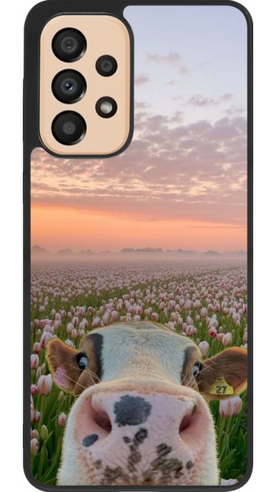 Samsung Galaxy A33 5G Case Hülle - Silikon schwarz Cow with tulips Spring 2026