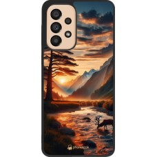 Samsung Galaxy A33 5G Case Hülle - Silikon schwarz Tal Sonnenuntergang Hirsch Baum
