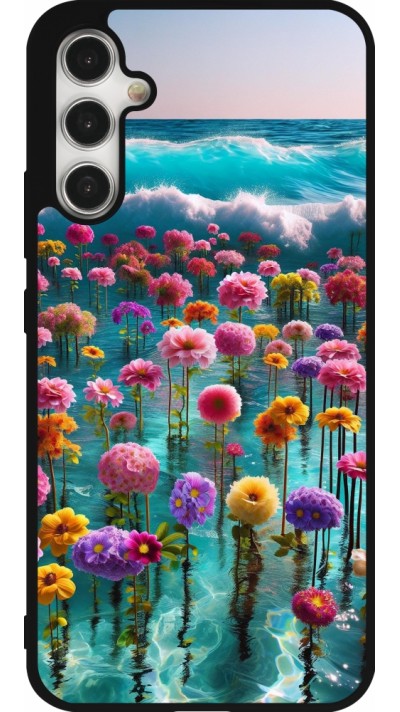 Coque Samsung Galaxy A34 5G - Silicone rigide noir Flower sea waves
