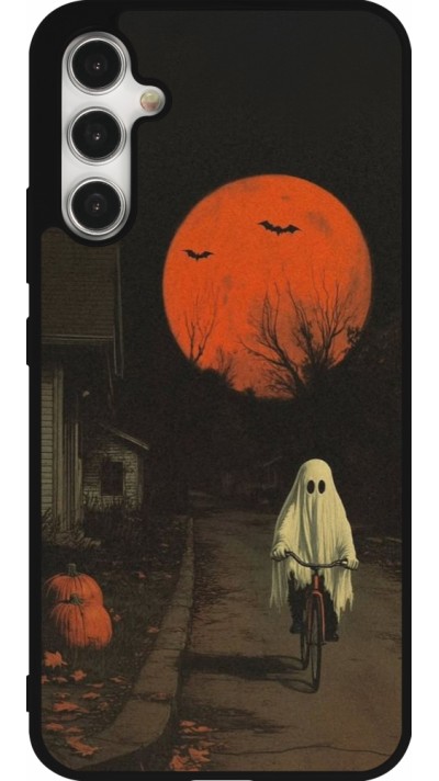 Samsung Galaxy A34 5G Case Hülle - Silikon schwarz Halloween 2025 Ghost on a bicycle