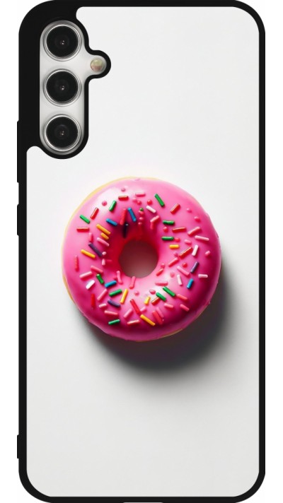 Samsung Galaxy A34 5G Case Hülle - Silikon schwarz Weisser Hintergrund, pinker Donut