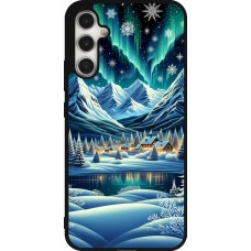 Samsung Galaxy A34 5G Case Hülle - Silikon schwarz Verschneites Bergdorf am See in der Nacht
