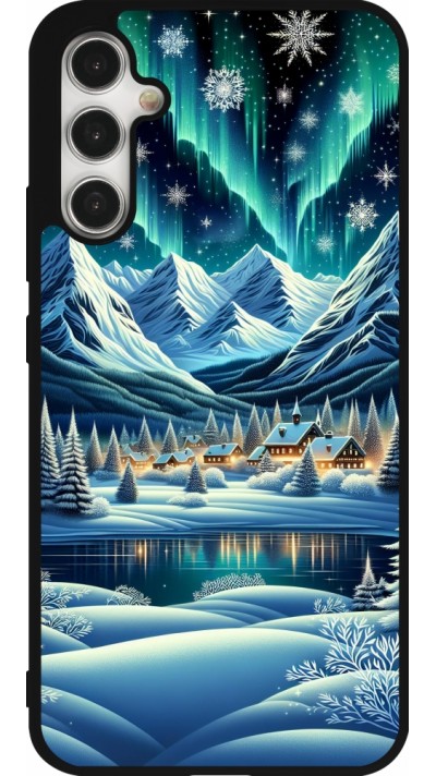 Samsung Galaxy A34 5G Case Hülle - Silikon schwarz Verschneites Bergdorf am See in der Nacht