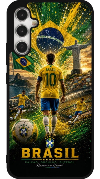 Coque Samsung Galaxy A34 5G - Silicone rigide noir Football Brésil splash 2026