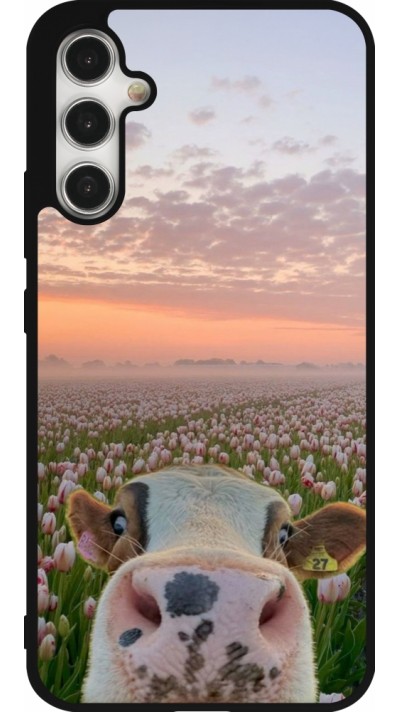 Samsung Galaxy A34 5G Case Hülle - Silikon schwarz Cow with tulips Spring 2026