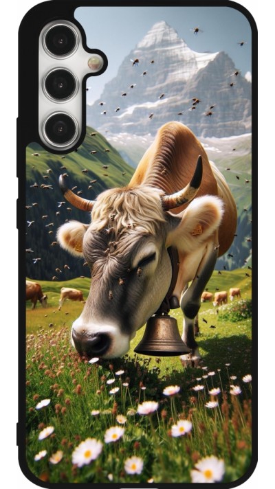 Coque Samsung Galaxy A34 5G - Silicone rigide noir Vache montagne Valais Coque Samsung Galaxy A34 5G - Silicone rigide noir Vache montagne Valais