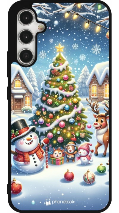 Samsung Galaxy A34 5G Case Hülle - Silikon schwarz Weihnachten 2023 Schneemann und Tannenbaum