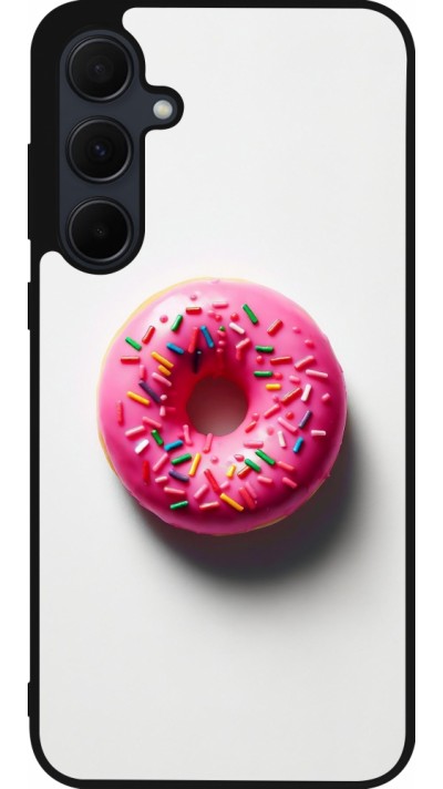 Samsung Galaxy A35 5G Case Hülle - Silikon schwarz Weisser Hintergrund, pinker Donut