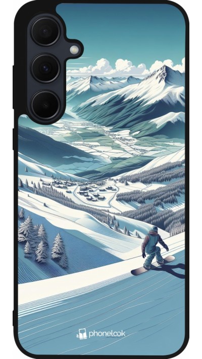 Coque Samsung Galaxy A35 5G - Silicone rigide noir Snowboarder Montagne