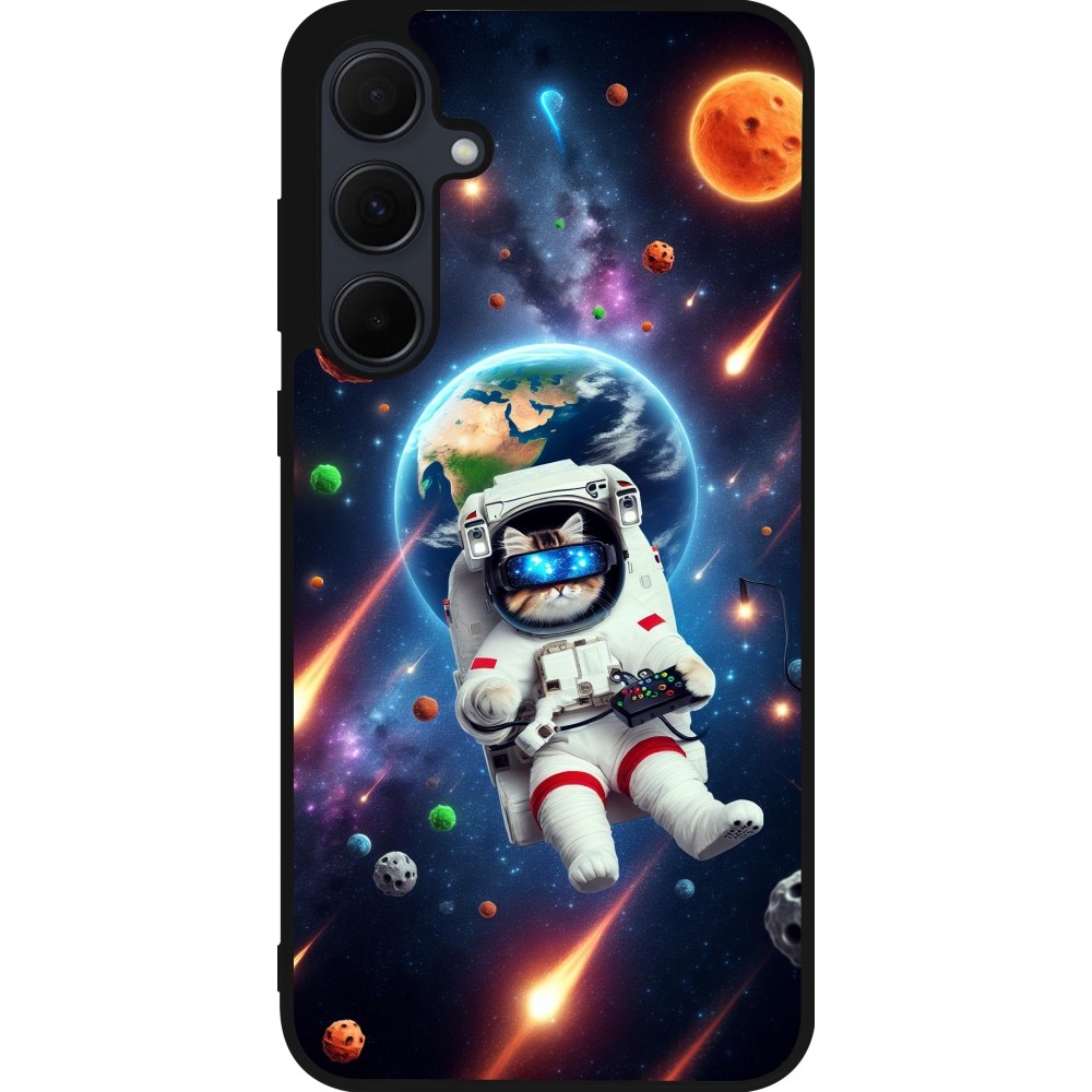 Samsung Galaxy A35 5G Case Hülle - Silikon schwarz VR SpaceCat Odyssee