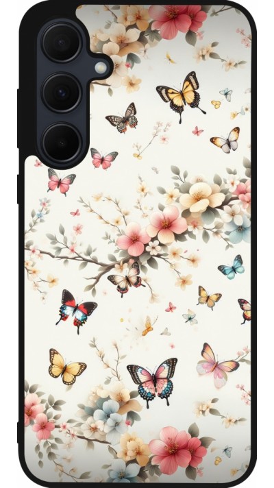 Coque Samsung Galaxy A35 5G - Silicone rigide noir Spring 25 Papillons Légers