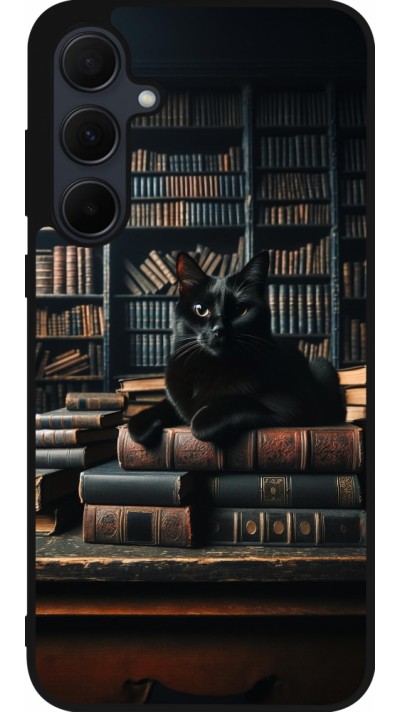 Samsung Galaxy A36 Case Hülle - Silikon schwarz Katze Bücher dunkel