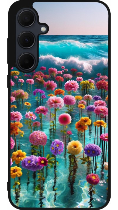 Samsung Galaxy A36 Case Hülle - Silikon schwarz Blumenmeer Wellen