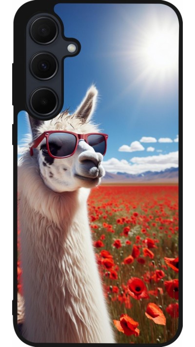 Samsung Galaxy A36 Case Hülle - Silikon schwarz Lama Chic in Mohnblume
