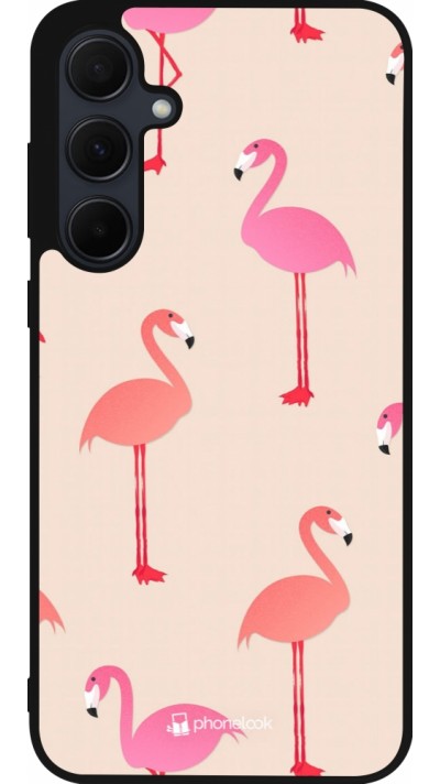 Samsung Galaxy A36 Case Hülle - Silikon schwarz Pink Flamingos Pattern