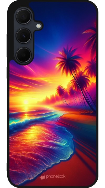 Samsung Galaxy A36 Case Hülle - Silikon schwarz Strand Sonnenuntergang auffällig