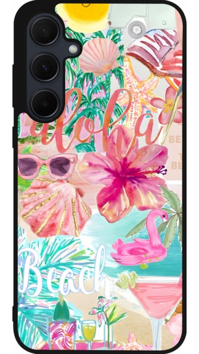 Samsung Galaxy A36 Case Hülle - Silikon schwarz Preppy Collage Aloha