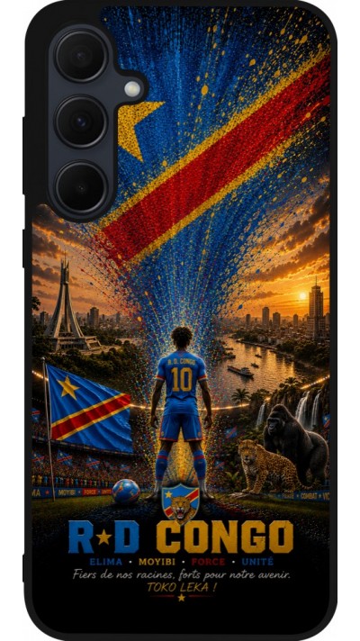 Coque Samsung Galaxy A36 - Silicone rigide noir Football République démocratique du Congo splash 2026
