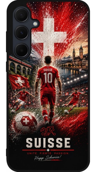 Coque Samsung Galaxy A36 - Silicone rigide noir Football Suisse splash 2026