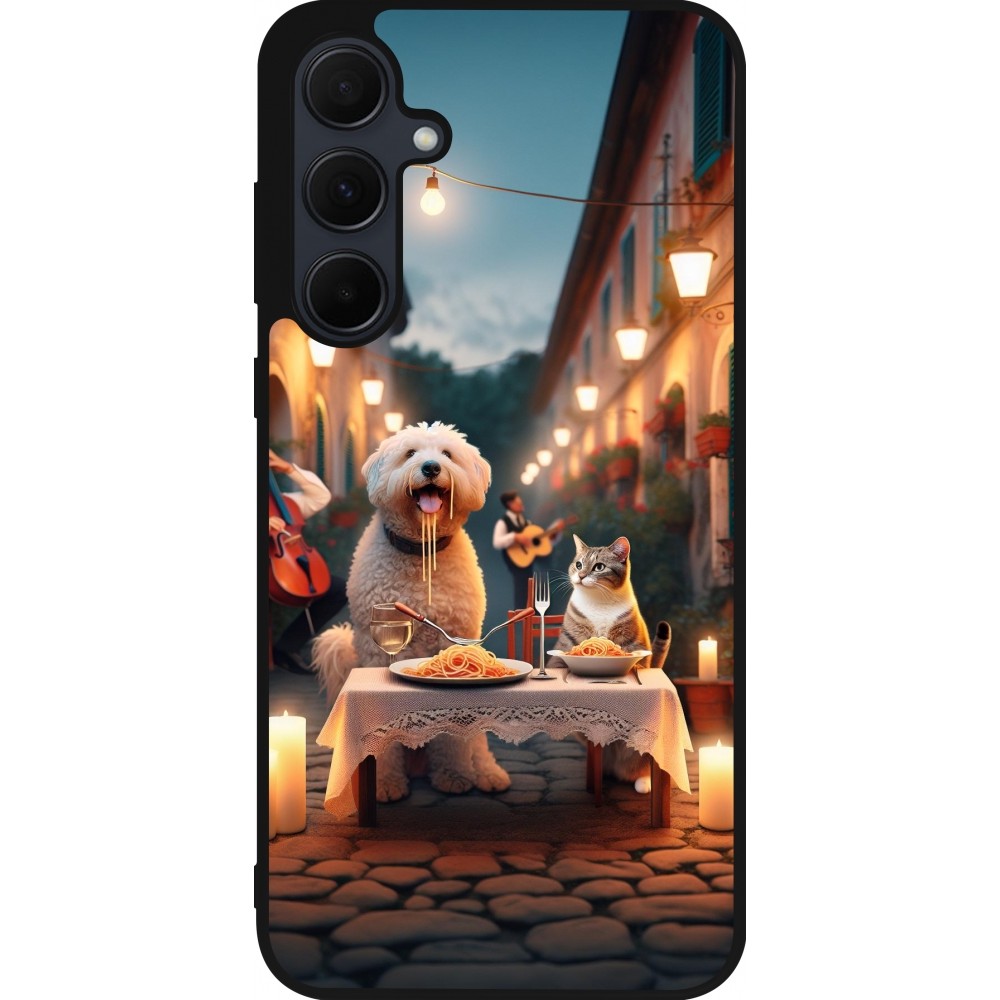 Samsung Galaxy A36 Case Hülle - Silikon schwarz Valentin 2024 Hund & Katze Kerzenlicht