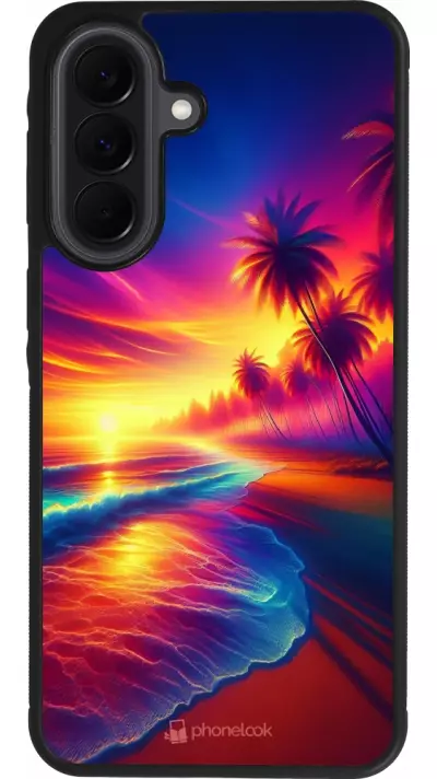 Samsung Galaxy A37 Case Hülle - Silikon schwarz Strand Sonnenuntergang auffällig