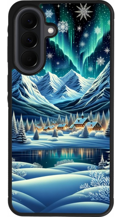 Samsung Galaxy A37 Case Hülle - Silikon schwarz Verschneites Bergdorf am See in der Nacht