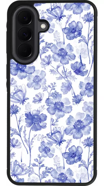 Samsung Galaxy A37 Case Hülle - Silikon schwarz Spring 23 watercolor blue flowers