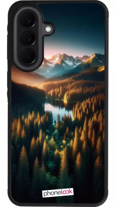 Samsung Galaxy A37 Case Hülle - Silikon schwarz Sonnenuntergang Waldsee