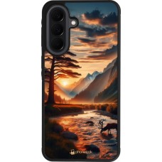 Samsung Galaxy A37 Case Hülle - Silikon schwarz Tal Sonnenuntergang Hirsch Baum