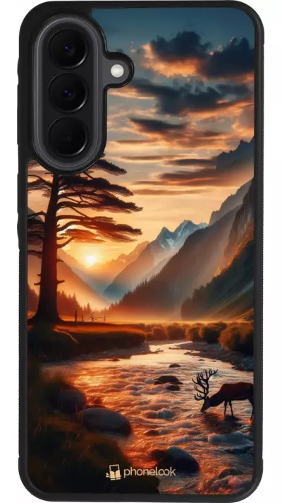 Samsung Galaxy A37 Case Hülle - Silikon schwarz Tal Sonnenuntergang Hirsch Baum