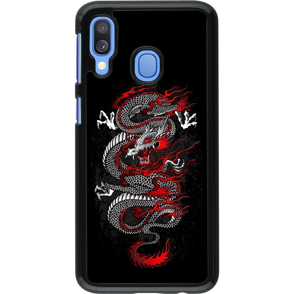 Samsung Galaxy A40 Case Hülle - Japanese style Dragon Tattoo Red Black