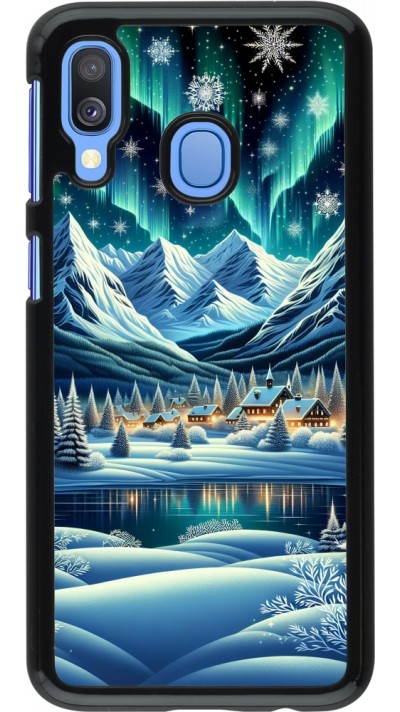 Samsung Galaxy A40 Case Hülle - Verschneites Bergdorf am See in der Nacht