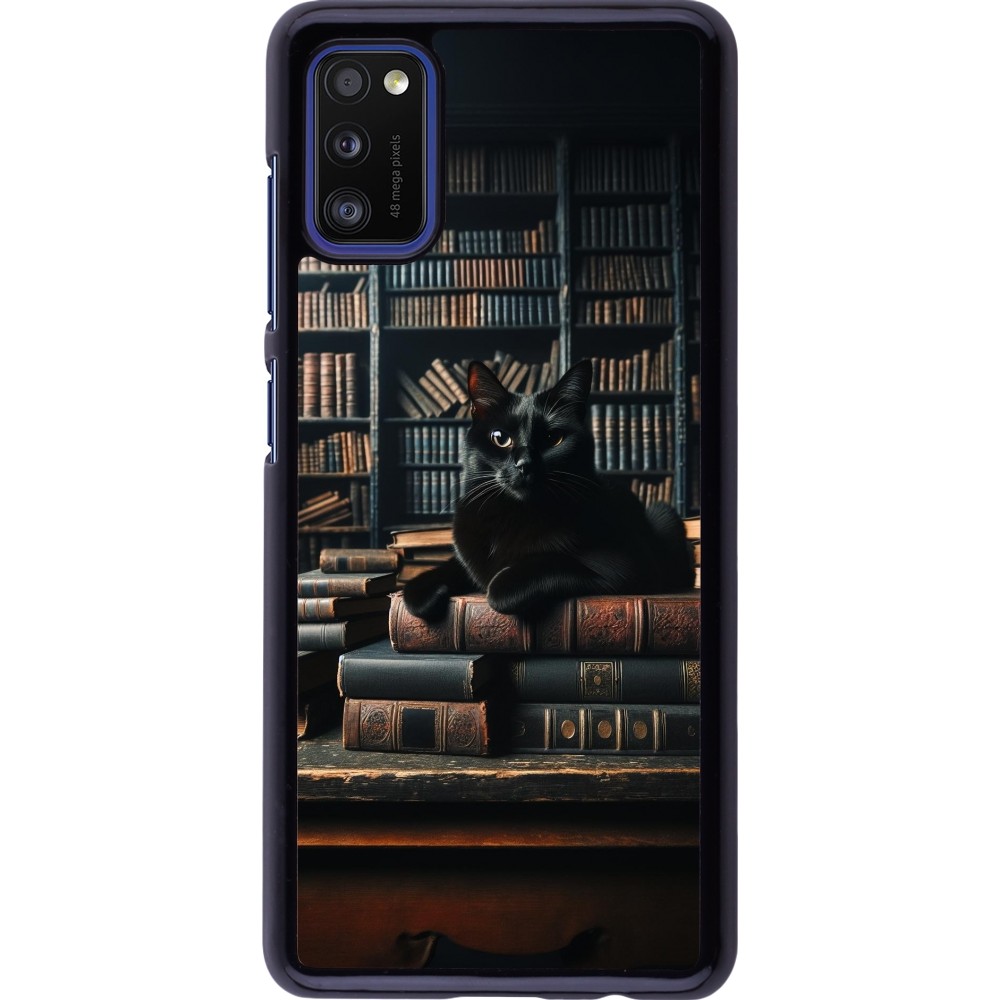 Samsung Galaxy A41 Case Hülle - Katze Bücher dunkel