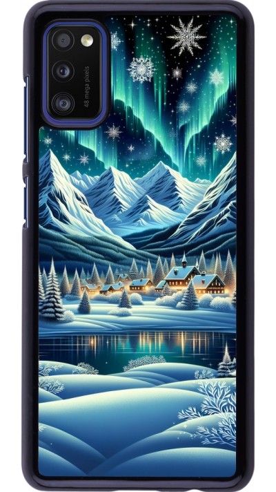Samsung Galaxy A41 Case Hülle - Verschneites Bergdorf am See in der Nacht