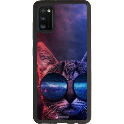 Samsung Galaxy A41 Case Hülle - Silikon schwarz Red Blue Cat Glasses