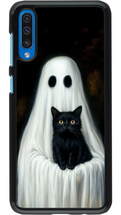 Samsung Galaxy A50 Case Hülle - Halloween 2025 Ghost with black cat Samsung Galaxy A50 Case Hülle - Halloween 2025 Ghost with black cat
