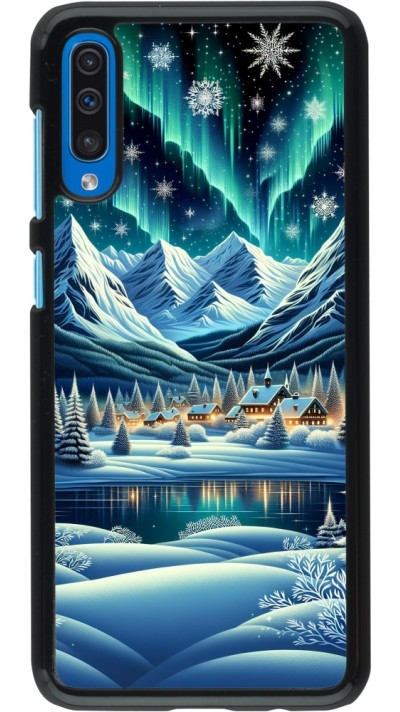 Samsung Galaxy A50 Case Hülle - Verschneites Bergdorf am See in der Nacht