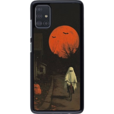 Samsung Galaxy A51 Case Hülle - Halloween 2025 Ghost on a bicycle