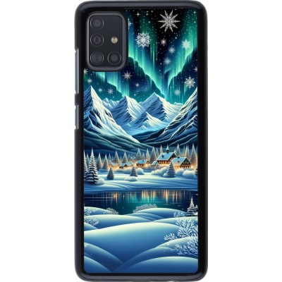 Samsung Galaxy A51 Case Hülle - Verschneites Bergdorf am See in der Nacht