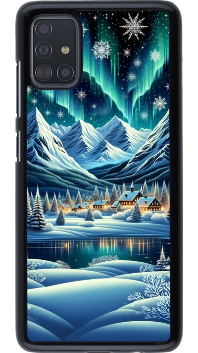 Samsung Galaxy A51 Case Hülle - Verschneites Bergdorf am See in der Nacht