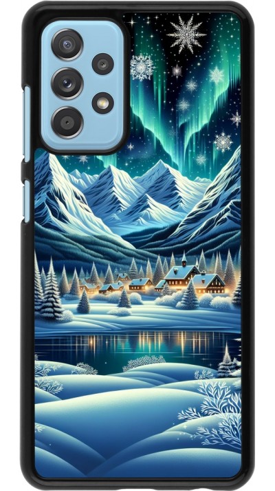 Samsung Galaxy A52 Case Hülle - Verschneites Bergdorf am See in der Nacht