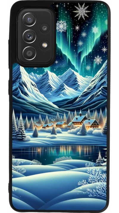 Samsung Galaxy A52 Case Hülle - Silikon schwarz Verschneites Bergdorf am See in der Nacht