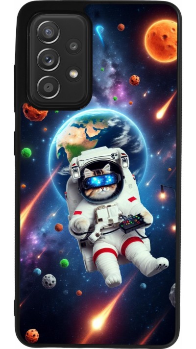 Samsung Galaxy A52 Case Hülle - Silikon schwarz VR SpaceCat Odyssee