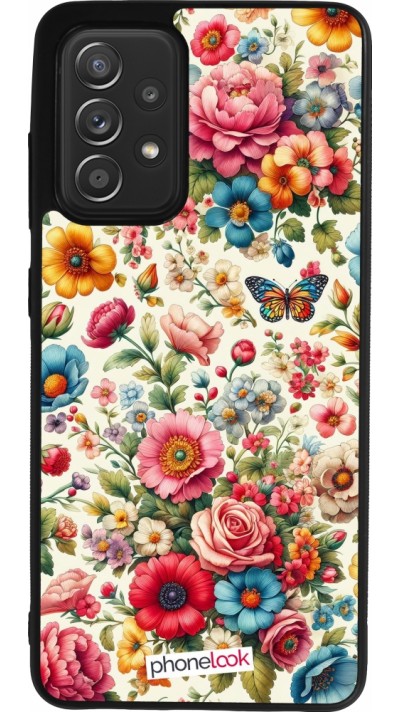 Coque Samsung Galaxy A52 - Silicone rigide noir Spring 25 printemps fleuri