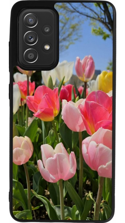 Coque Samsung Galaxy A52 - Silicone rigide noir Tulips Spring 2026
